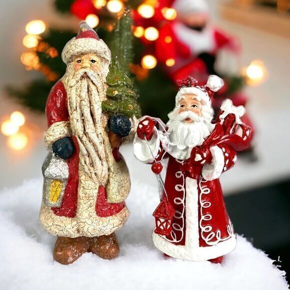 Vintage Late ’80s-Early ’90s Santa Claus Ornament Lot (Set of 2) Crackle Finish - Picture 2 of 10